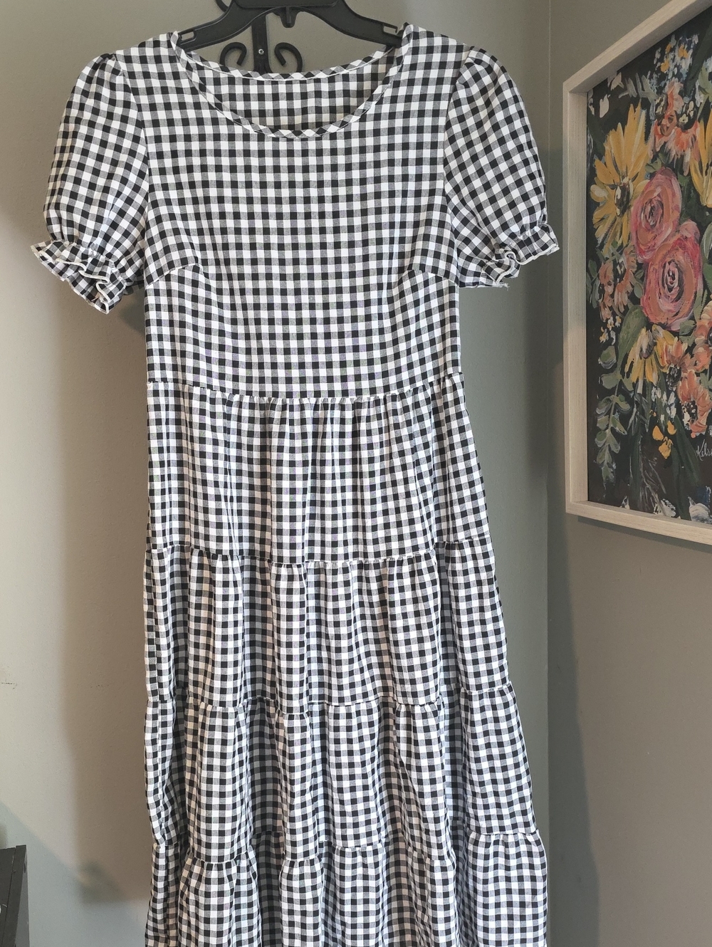 Black and White Gingham Tiered Dress Size Medium